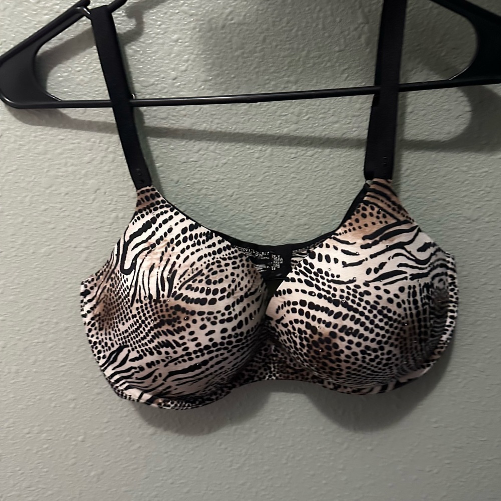 Victoria's Secret Zebra Print Bra with Black Accents and Rhinestones 38D